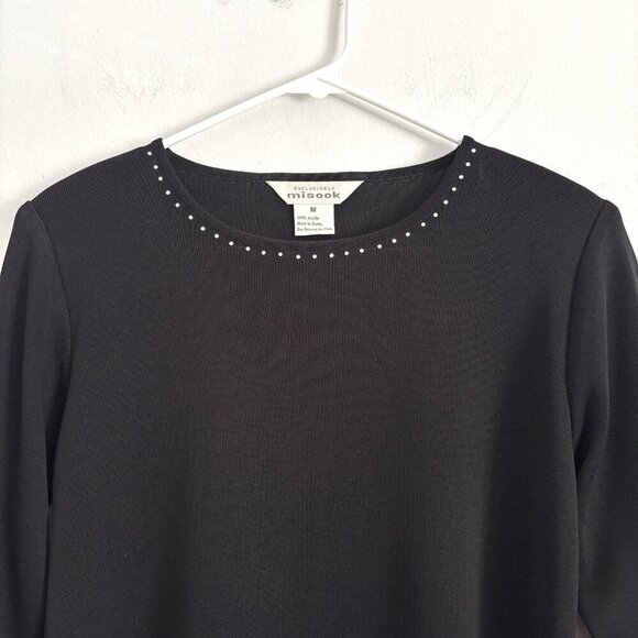 Exclusively Misook Black Long Sleeve Tunic Top Embellished Women’s Size Medium - Picture 2 of 8
